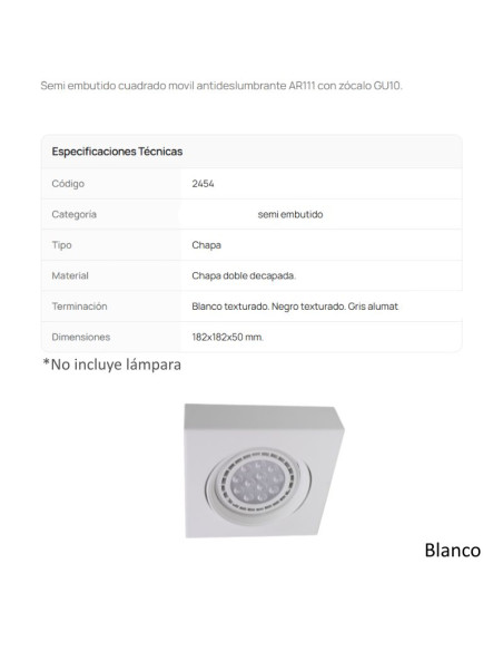 SPOT SEMI EMBUTIR AR111 MOVIL CUADRADO BLANCO TEXT
