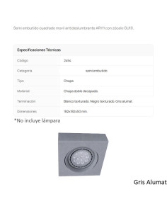SPOT SEMI EMBUTIR AR111 MOVIL CUADRADO GRIS ALUMAT 2