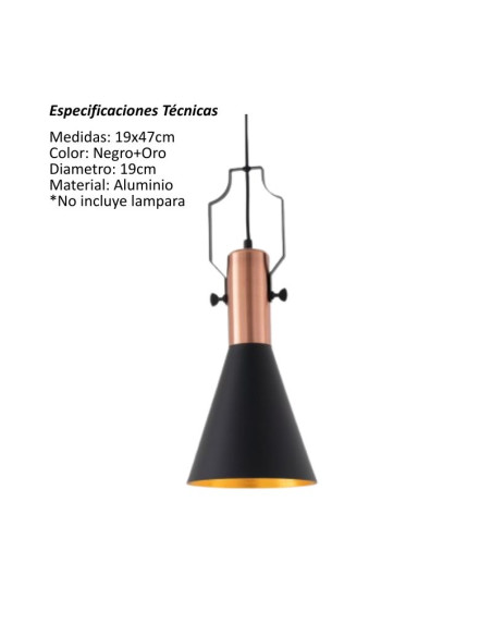 COLGANTE ETER 19X47CM E27 ALUMINIO NEGRO DORADO