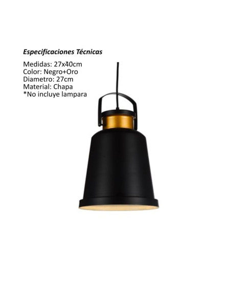 COLGANTE DOVELA 27X40CM E27 CHAPA NEGRO DORADO
