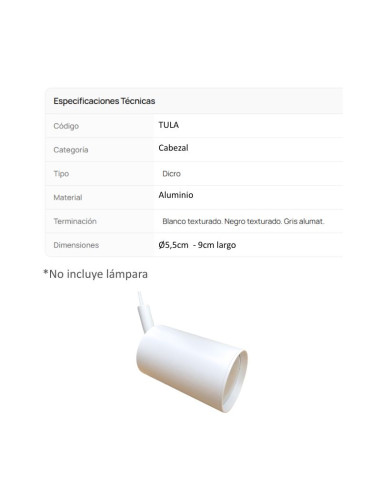 CABEZAL DICRO CILINDRICO TULA ALUMINIO BLANCO