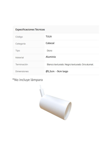 CABEZAL DICRO CILINDRICO TULA ALUMINIO BLANCO