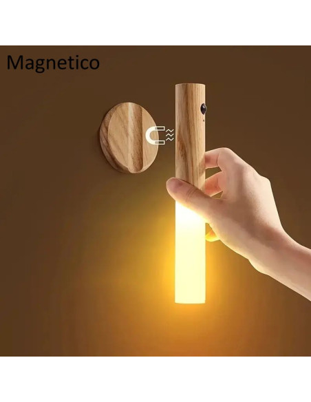 APLIQUE PARED MAGNETICO USB SENSOR MOV LUZ CALIDA MADERA