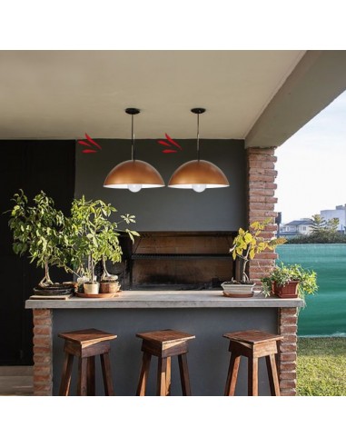 COLGANTE MEDIA ESFERA 40CM E27 CHAPA COBRE BLANCO