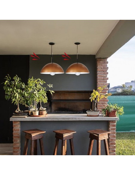 COLGANTE MEDIA ESFERA 40CM E27 CHAPA COBRE BLANCO