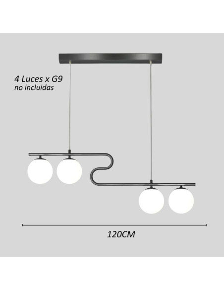 COLGANTE UPS LED 4 LUCES G9 80CM X120CM NEGRO