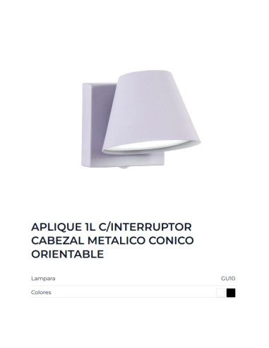APLIQUE PARED OSTENDE CONICO C INTERRUPTOR GU10...