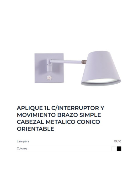 APLIQUE PARED OSTENDE BRAZO MOVIL C INTERRUPTOR GU10 BLANCO