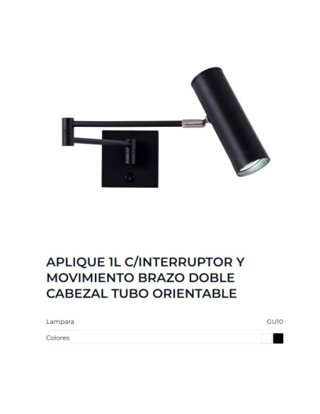 APLIQUE PARED OSTENDE DOBLE BRAZO MOVIL INTERRUPTOR GU10 NG