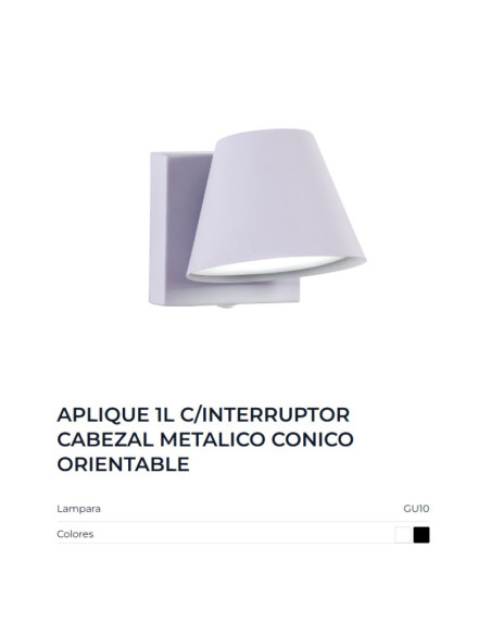 APLIQUE PARED OSTENDE CONICO C INTERRUPTOR GU10 BLANCO