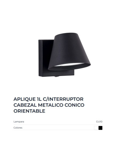 APLIQUE PARED OSTENDE CONICO C INTERRUPTOR GU10...