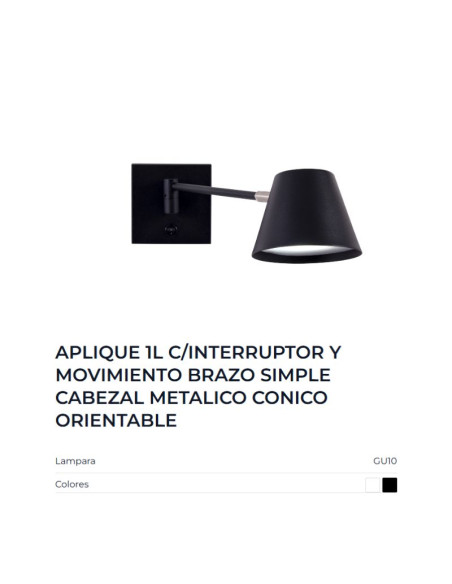 APLIQUE PARED OSTENDE BRAZO MOVIL C INTERRUPTOR GU10 NEGRO