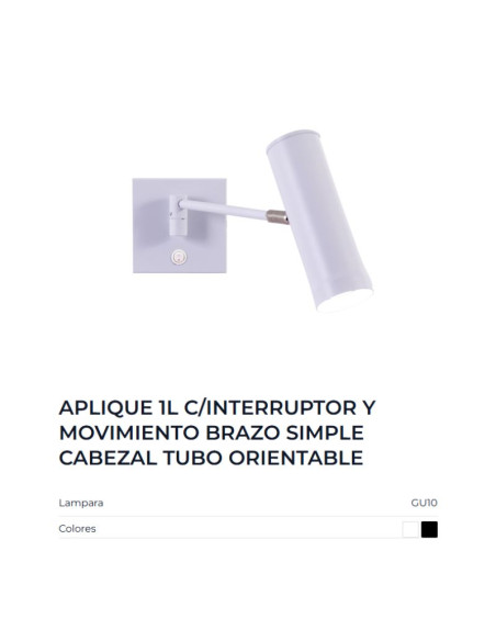APLIQUE PARED OSTENDE BRAZO MOVIL INTERRUPTOR GU10 BLANCO