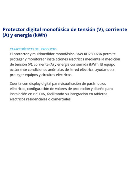 PROTECTOR TENSION DIN MONO BAW (V+A+KWH) RU230-63A