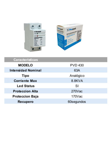 PROTECTOR TENSION DIN MONO PRONEXT 63A PVD-430 ANALOGICO