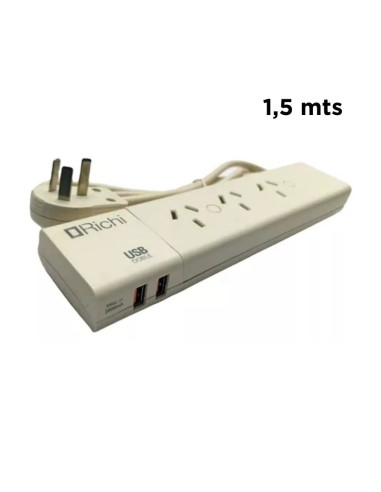 PROLONGADOR RICHI BIN 3 TOMAS + 2 USB C/...