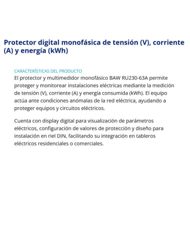 PROTECTOR TENSION DIN MONO BAW (V+A+KWH) RU230-63A
