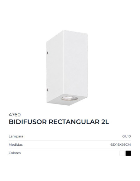 APLIQUE BIDIRECCIONAL RECTANGULAR 2 LUCES GU10 BLANCO SJ
