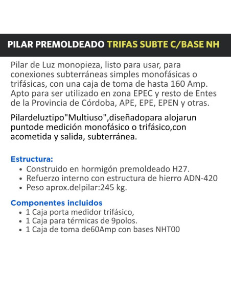 PILAR PREMOLDEADO TRIFAS SUBTE C/BASE NH